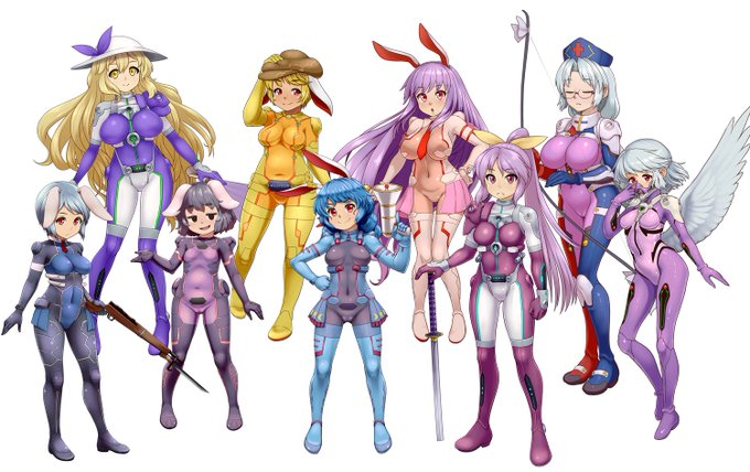 うさぎ年なのでウサギのメンツ(+α)を出しときます。サイバースーツも増えたなぁ。一応、月で出来た最新鋭の戦闘用スーツってイメージで作っています。何故てゐが装備しているのかは不明。あと一人で完成です。 