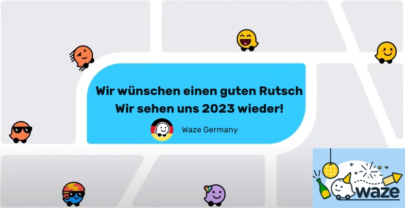 WazeGermany's tweet photo. Wir wünschen euch einen guten #Rutsch in ein neues und #besseres #Jahr #2023!
Auch nach dem #Jahreswechsel versorgen wir euch weiterhin mit wichtigen Informationen zur #Waze Community und zur #Navi App. https://t.co/SuQJmvgakG