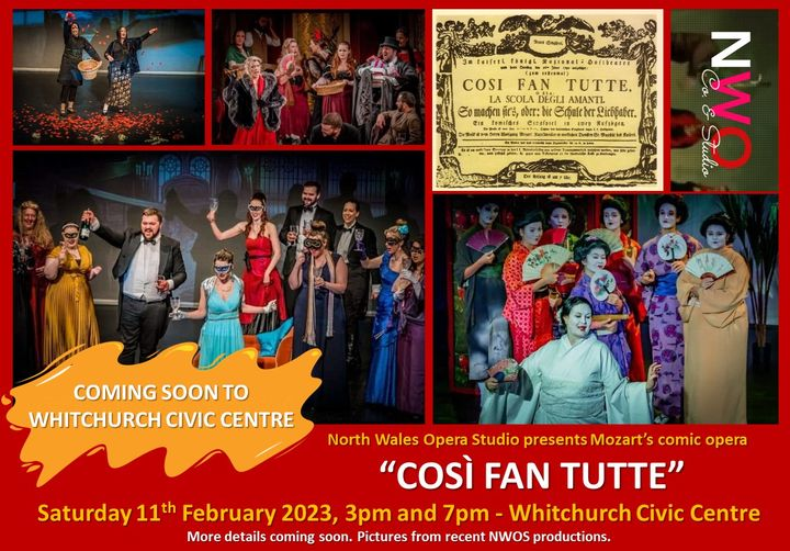 wtcwhitchurch's tweet photo. A date for your brand new 2023 diaries ...!!
We're absolutely thrilled to be welcoming North Wales Opera Studio to the Civic Centre this February with their latest production, Mozart's comic opera "Così fan Tutte". More details coming soon ...

#whitchurchshropshire
#localtheatre https://t.co/mN7a1DU6u8