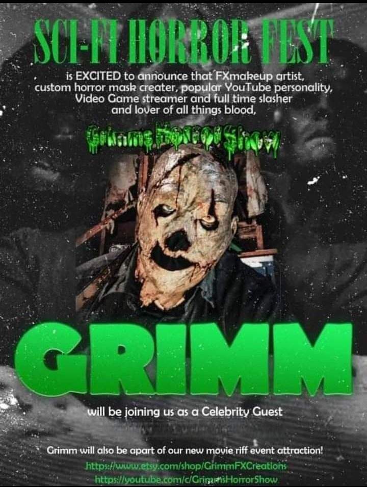 SCI-FI HORROR FEST IS EXCITED TO WELCOME BACK, OUR FAVORITE VTUBER AND SLASHER, GRIMM OF 'GRIMM'S HORROR SHOW' AS A CELEBRITY GUEST FOR OUR 2023 EVENT!! @GrimmFXC
#vtubersupport #slasher #movieriff movieriff #cosplay #masks #twitch #Youtube