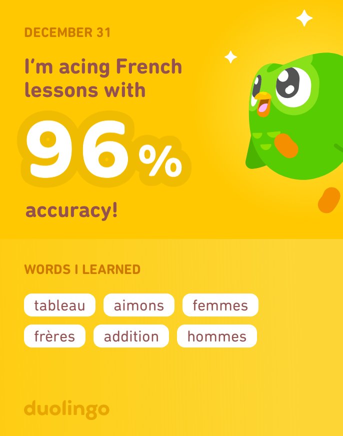 yetistic's tweet photo. I’m learning French on Duolingo! It’s free, fun, and effective. https://t.co/d90dHBUnE3