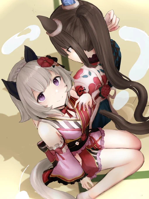 #ウマ娘#カレンチャン #アドマイヤベガ「ほら、アヤベさんっ!せーのっ」「なんであなたと…」「「今年もよろしくお願いします」」 