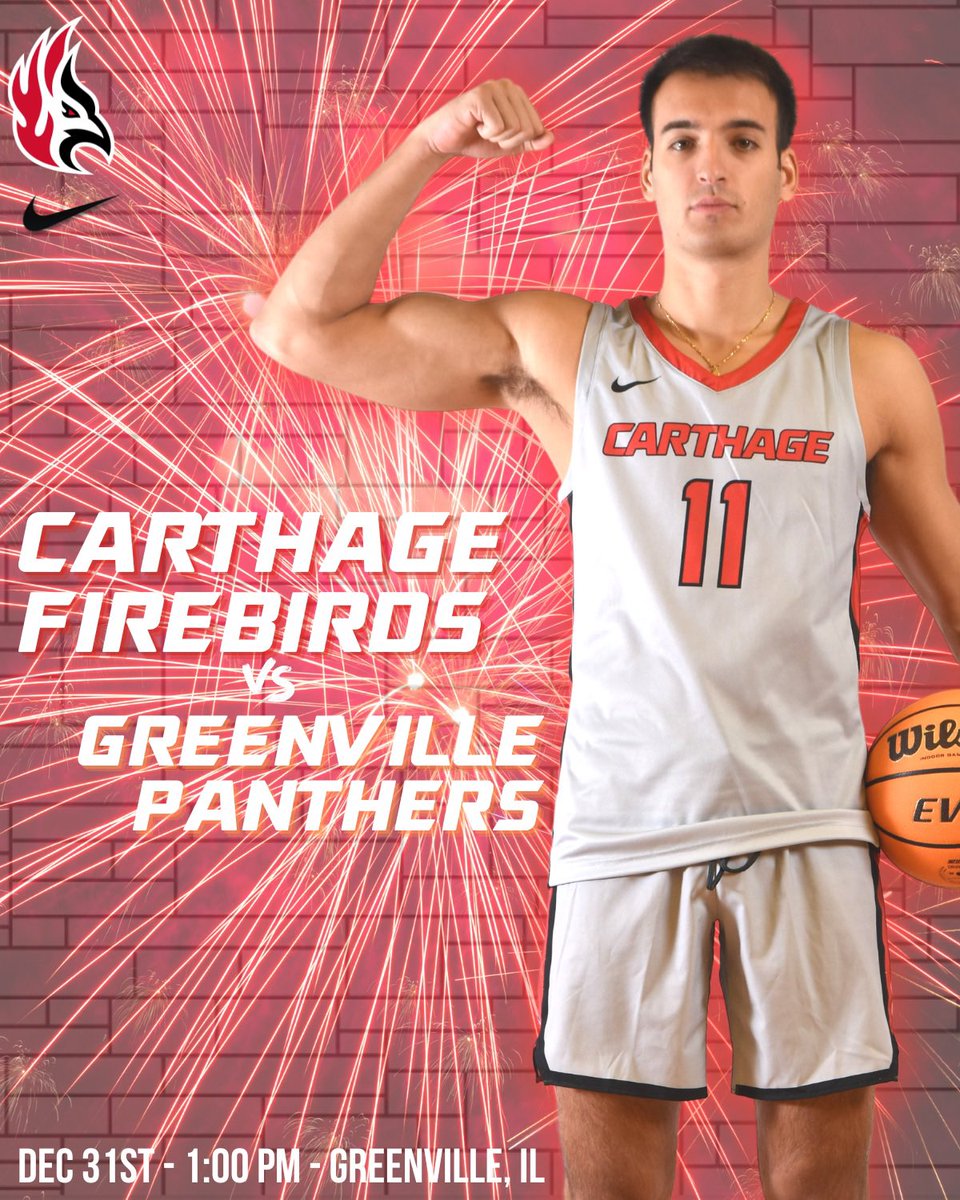 Carthage_MBB's tweet photo. The Firebirds wrap up 2022 with a 1:00pm contest against the Greenville Panthers!

🖥 https://t.co/wrbzTi0eaS 
📊 https://t.co/iWj0MW4EdI

#CarthageHoops #FirebirdFamily #d3hoops #NewYearsEve https://t.co/KHO9cAF3FS