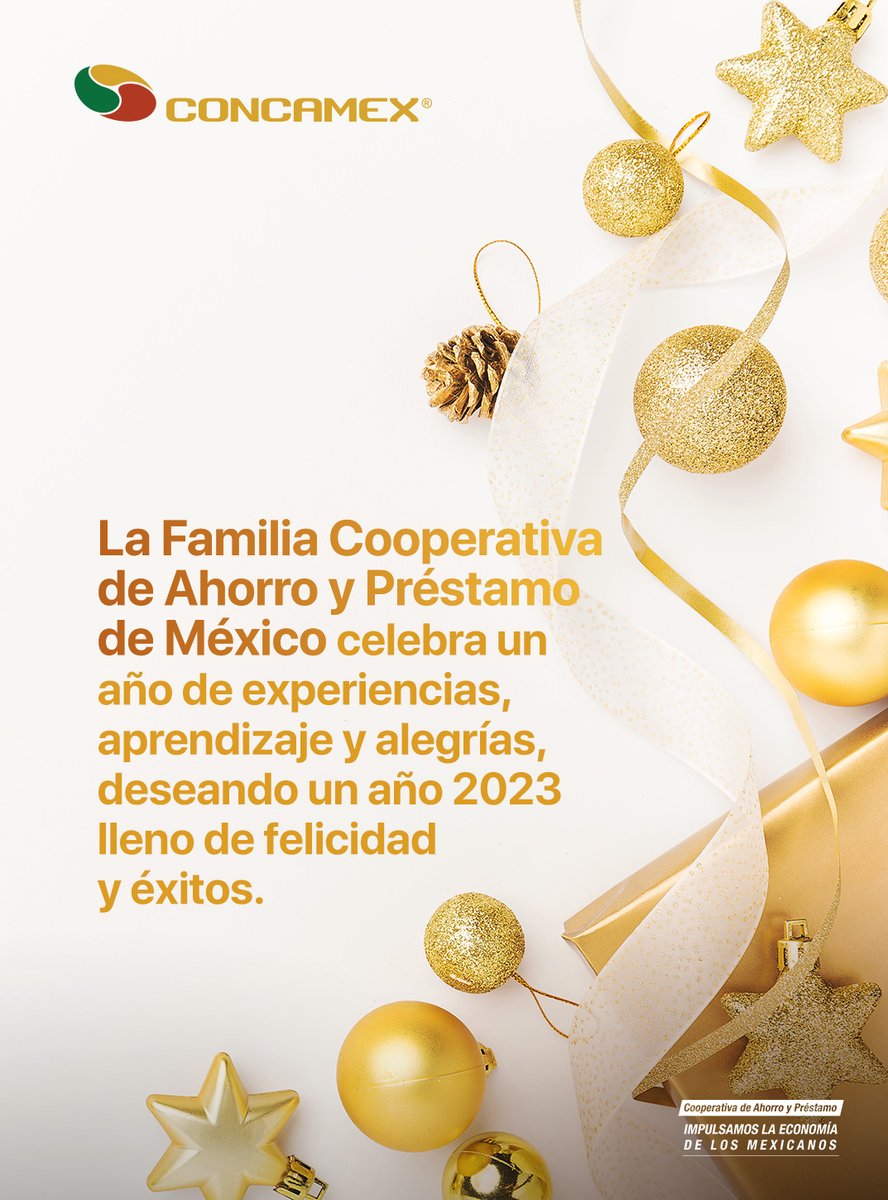 laconcamex's tweet photo. Que este Año Nuevo esté lleno de salud y sueños realizados. 🍾🎉
#concamex #FelizAñoNuevo #cooperativismo https://t.co/WS4UvFXNTK