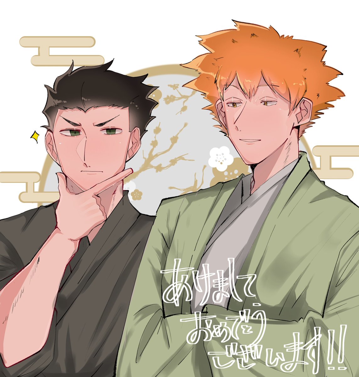 2boys multiple boys male focus orange hair japanese clothes spiked hair short hair  illustration images