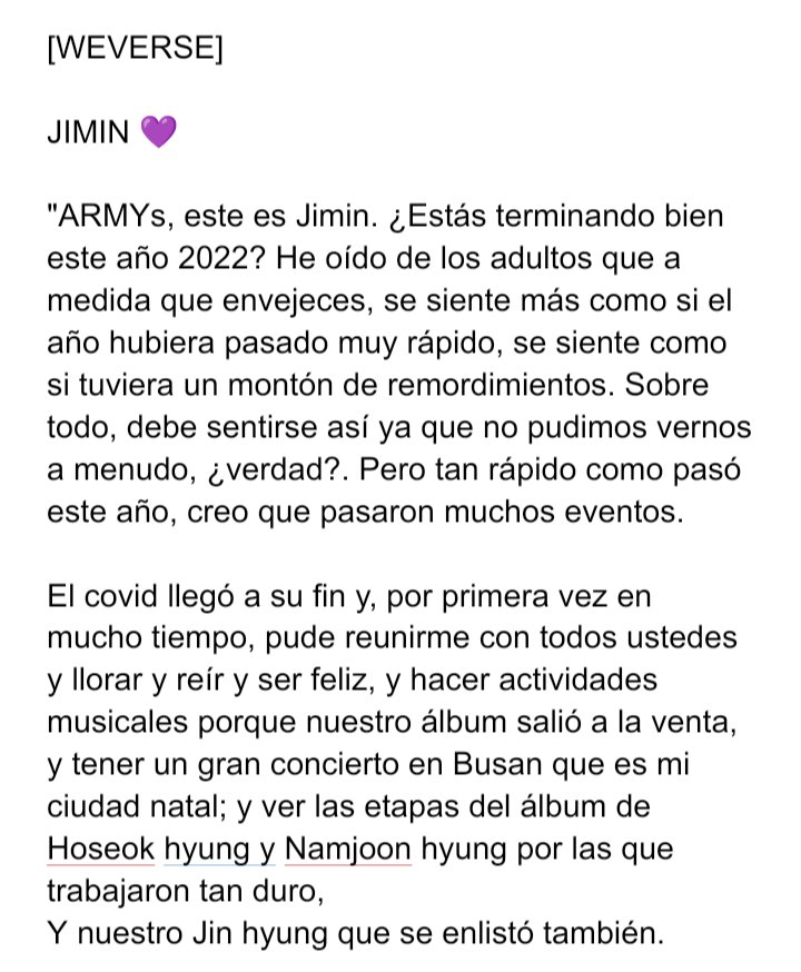 mendoza_bts's tweet photo. [WEVERSE]

JIMIN 💜

Traducción en la imagen

@BTS_twt https://t.co/5m363isq8y