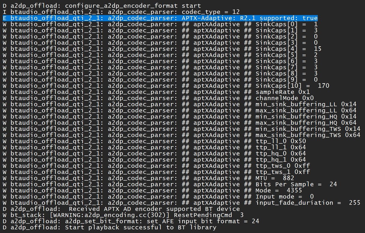 aborne25's tweet photo. #aptX Adaptive switches High Quality mode and Low Latency mode automatically. The connection log shows DELAY 70 ms for LL, and 320 ms for HQ. https://t.co/OjnliAVJQw
