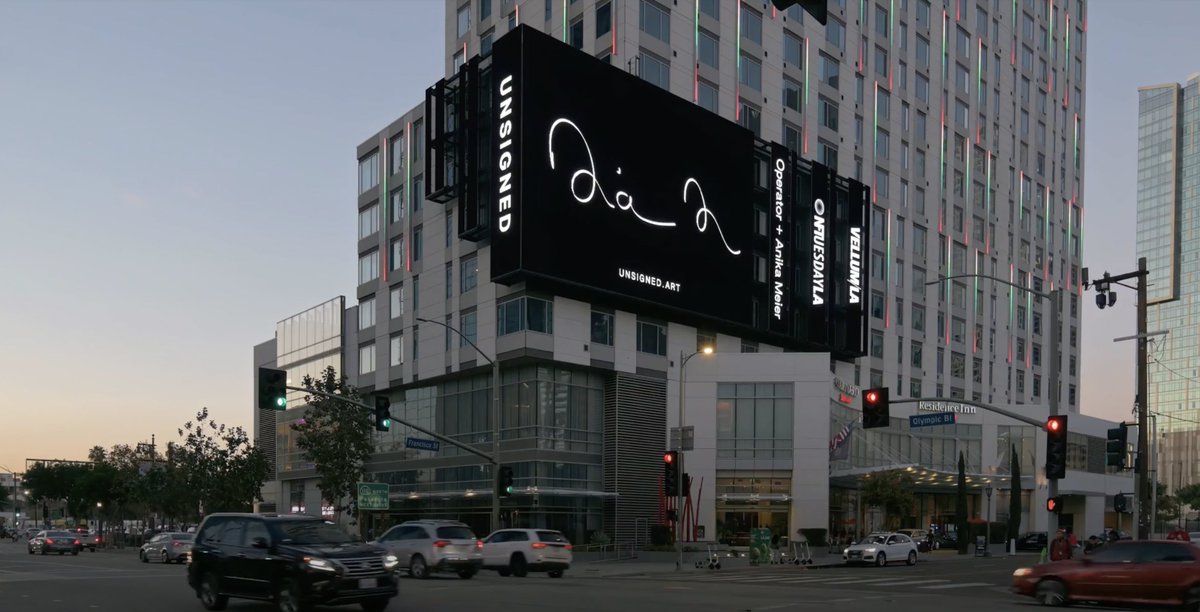 What a perfect way to end 2022 🤍 My signature on the streets in LA as part of "UNSIGNED" by <a href="/aniacatherine/">Ania Catherine</a> <a href="/dejhati/">Dejha Ti</a> <a href="/postanika/">anika meier</a>✨with 99 other female/non-binary artists
Thank you for your commitment to a fairer future 🙏🏻
<a href="/operator_______/">Operator</a> 
@NFTuesdayLA 
<a href="/vellumla/">Vellum LA</a> 
<a href="/standard_vision/">StandardVision</a>