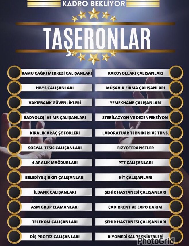 Taşeron işçiler kadro hakkını alsın sayın devlet büyükleri..
<a href="/vedatbilgn/">Vedat Bilgin</a> <a href="/akaraismailoglu/">Adil Karaismailoğlu</a> <a href="/drfahrettinkoca/">Dr. Fahrettin Koca</a> <a href="/ofatihsayan/">Dr. ÖMER FATİH SAYAN</a> <a href="/Akparti/">AK Parti</a> <a href="/MhpTbmmGrubu/">MHP TBMM Grubu #MHP</a> <a href="/buyukataman/">İsmet Büyükataman</a>  <a href="/ofatihsayan/">Dr. ÖMER FATİH SAYAN</a> <a href="/ersoyruhi/">🇹🇷Prof. Dr. Ruhi ERSOY</a> <a href="/TarkanZengin/">Tarkan Zengin</a> 
#TaşeronuAyırma