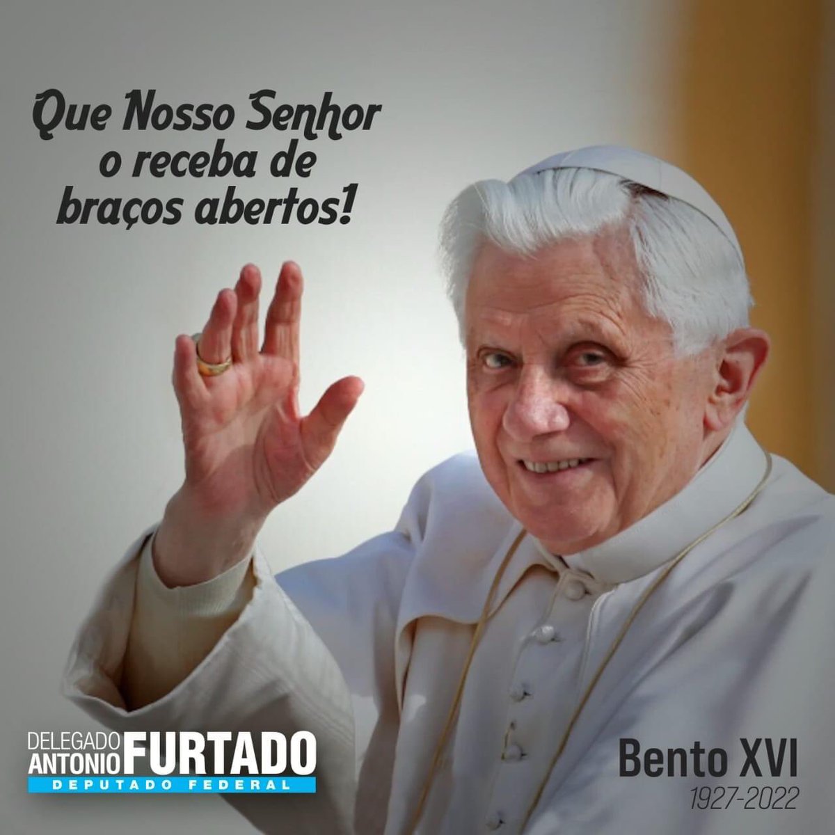 DelegadoFurtado's tweet photo. PAPA BENTO XVI JÁ ESTÁ SAUDÁVEL E FELIZ NO CÉU!

Cumpriu sua missão e ensinou que, acima de ser Papa, era um homem sem apego ao cargo e preocupado com o papel da Igreja e sua função de união dos povos. Eis o bem maior e aspiração perfeita de nosso Deus! https://t.co/sPSDLM2kux