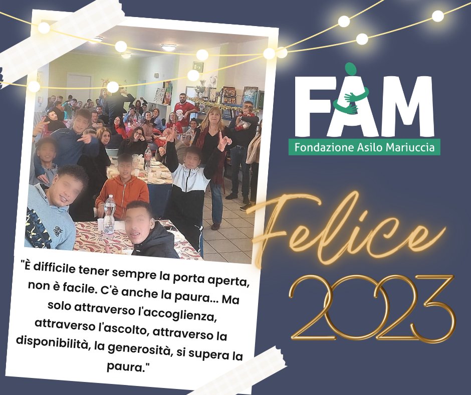 asilo_mariuccia's tweet photo. Grazie per il #2022 passato insieme. Abbiamo vissuto tante sfide, abbiamo affrontato tante paure e abbiamo superato tutto stando insieme. Dai ragazzi della comunità per minori e da tutta la Fondazione Asilo Mariuccia un Felice Anno Nuovo #happynewyear #asilomariuccia #onlus https://t.co/CbO9tEW1oG