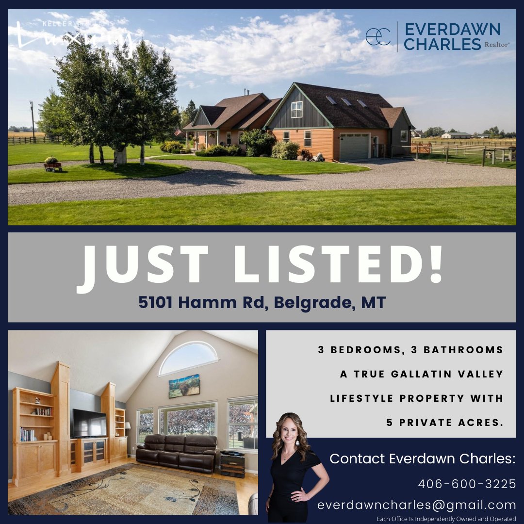 EverdawnCharles's tweet photo. ✨ NEW LISTING ALERT ✨
A true Gallatin Valley Lifestyle property with 5 private acres.
For more details and to schedule your private tour click on the link today!
➡️ https://t.co/fN8TU9rscW

#movingtomontana #montanahome #montanahomes #MTrealestate #everdawn #kwmontana #kwluxury https://t.co/tFmyZ2hL9C