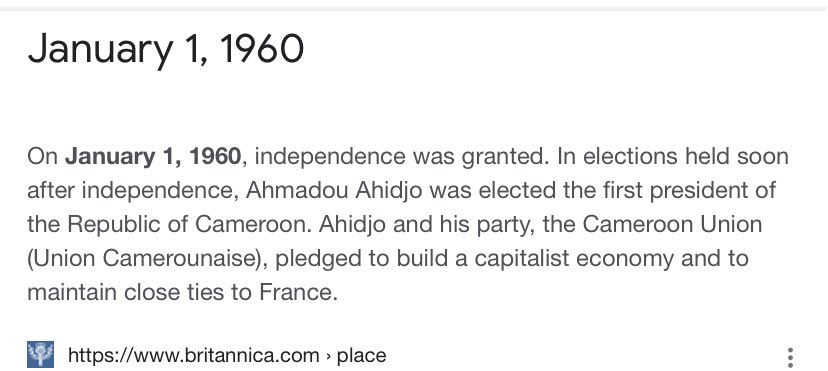 Will 🇨🇲 will celebrate her #IndependenceDay on Jan 1 ? Join #Ambazonia in wishing #Cameroun a great celebration. <a href="/WilliamsRuto/">William Samoei Ruto, PhD</a> <a href="/CyrilRamaphosa/">Cyril Ramaphosa 🇿🇦</a> <a href="/PaulKagame/">Paul Kagame</a> <a href="/KagutaMuseveni/">Yoweri K Museveni</a> <a href="/AbiyAhmedAli/">Abiy Ahmed Ali 🇪🇹</a> <a href="/NAkufoAddo/">Nana Akufo-Addo</a> <a href="/HHichilema/">Hakainde Hichilema</a> <a href="/AlsisiOfficial/">Abdelfattah Elsisi</a> <a href="/OfficialMasisi/">Dr. Mokgweetsi E.K Masisi</a> <a href="/SecBlinken/">Secretary Antony Blinken</a> <a href="/_AfricanUnion/">African Union</a> <a href="/POTUS/">President Donald J. Trump</a>