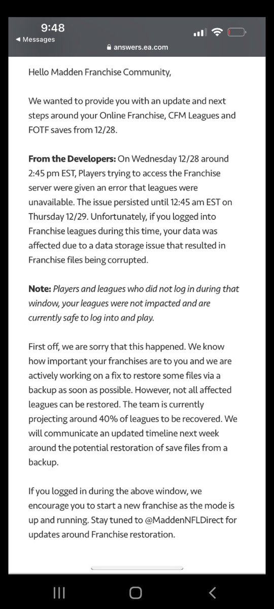 lobbyupesports's tweet photo. Electronic Arts has killed Connected Franchise Mode.

Taking a rate day off to be with family today but tommorow we will figure out how to attack this https://t.co/7d12vFO0Ct