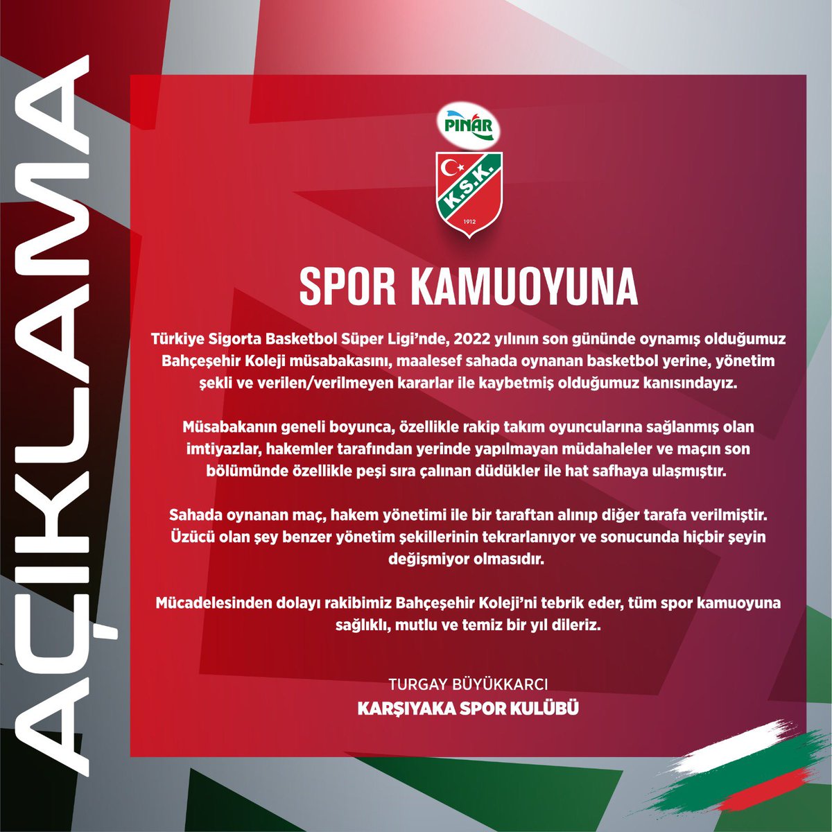 KSKBasket's tweet photo. Spor kamuoyuna saygılarımızla duyururuz. https://t.co/jyShpASHBN