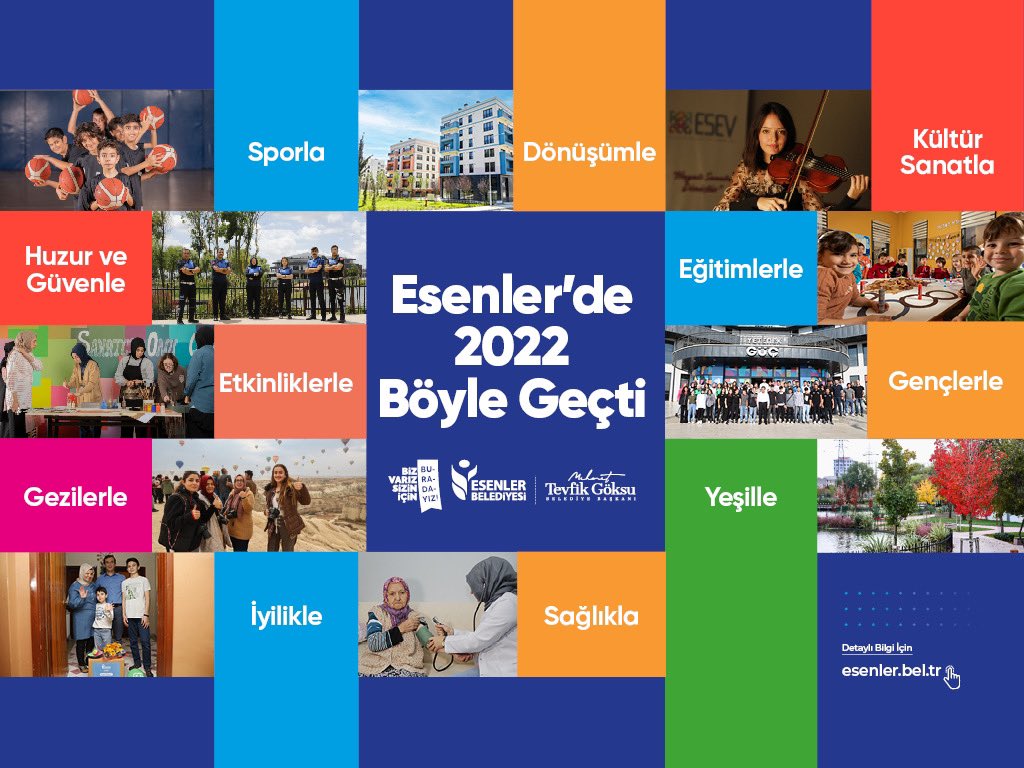 Hedeflerimizi gerçekleştirmenin, dünyada öncü projelerimizi Esenler’imizde hayata geçirmenin mutluluğuyla; 

Esenler’de 2022 yılı işte böyle geçti…
bit.ly/3Z4HYiM