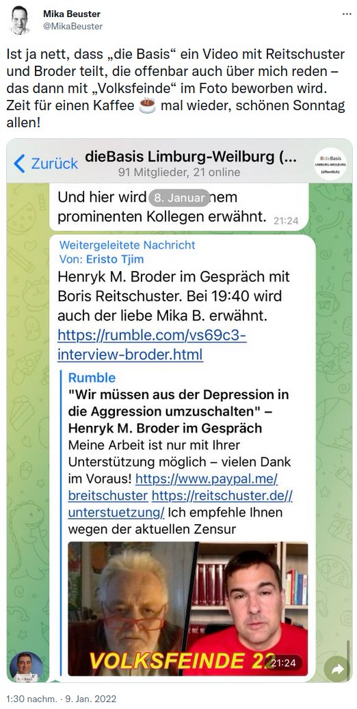FrankenDemo's tweet photo. Framing von @MikaBeuster vom 🇩🇪 Journalisten-Verband, der sich als Opfer inszeniert:
@Reitschuster & @Achgut_com-Broder würden in Video über ihn reden & Video mit Begriff #Volksfeinde bewerben!
Im Video wird aber nicht er, sondern #Broder (ironisch!) als #Volksfeind betitelt! 🤥 https://t.co/ojpKjY3Bay