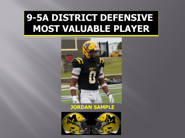 Marshall Buffalos (@marshallbuffs) on Twitter photo Congratulations to <a href="/JSample27/">Jordan Sample⚠️</a>! Your 2022 District 9-5A Defensive Most Valuable Player! <a href="/MarshallBuffs/">Marshall Buffalos</a> #MBlock #Buffs Congratulations to <a href="/JSample27/">Jordan Sample⚠️</a>! Your 2022 District 9-5A Defensive Most Valuable Player! <a href="/MarshallBuffs/">Marshall Buffalos</a> #MBlock #Buffs