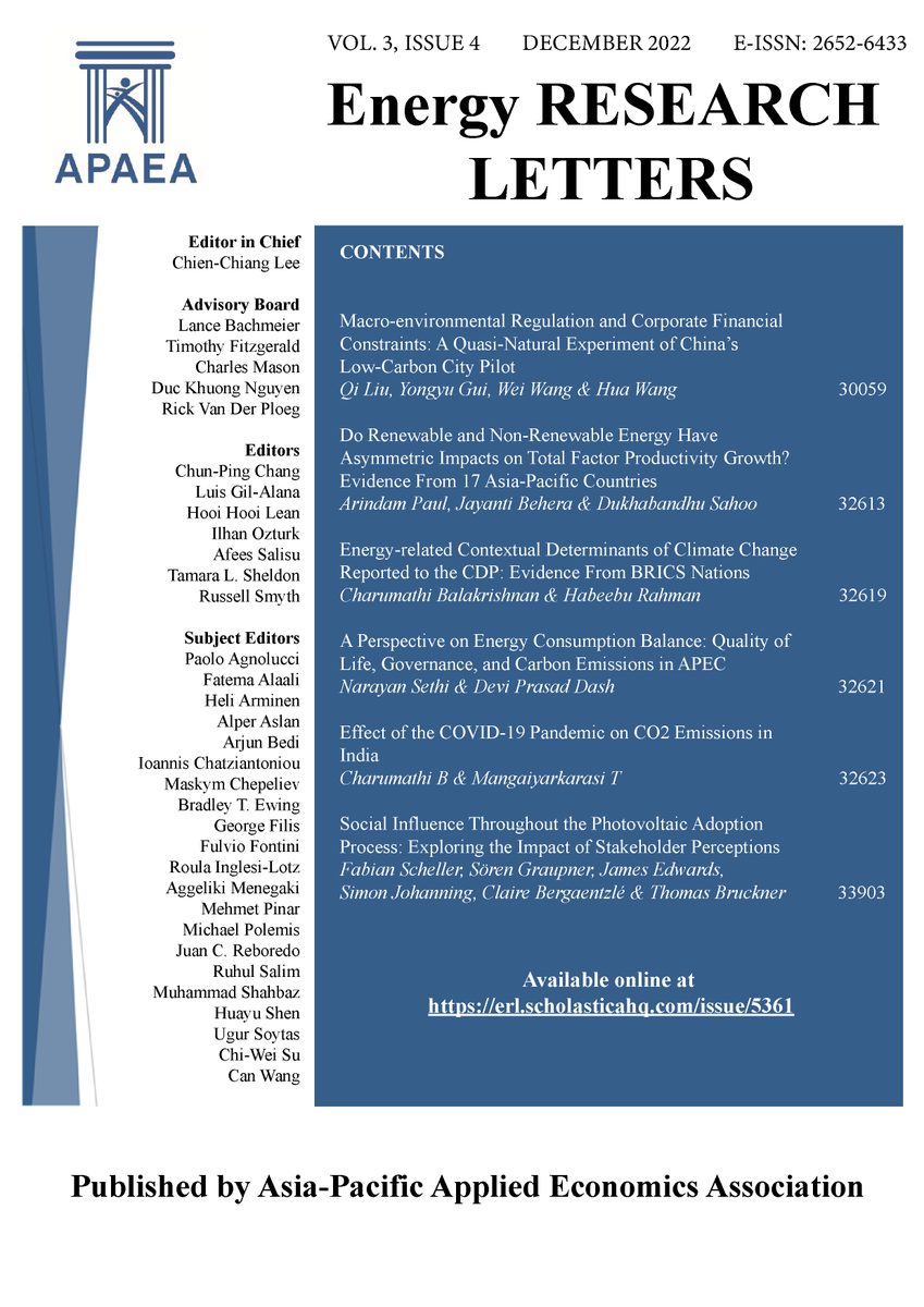 APAEAofficial's tweet photo. 📢 The latest issue (𝐕𝐨𝐥. 𝟑, 𝐈𝐬𝐬𝐮𝐞 𝟒, 𝟐𝟎𝟐𝟐) of 𝐄𝐧𝐞𝐫𝐠𝐲 𝐑𝐞𝐬𝐞𝐚𝐫𝐜𝐡 𝐋𝐞𝐭𝐭𝐞𝐫𝐬 (𝙀𝙍𝙇) is now published. 

🔎 Have a look at the six articles published in this issue with free access to read and download. https://t.co/pIdJclodt9 https://t.co/3gPqSVpk21