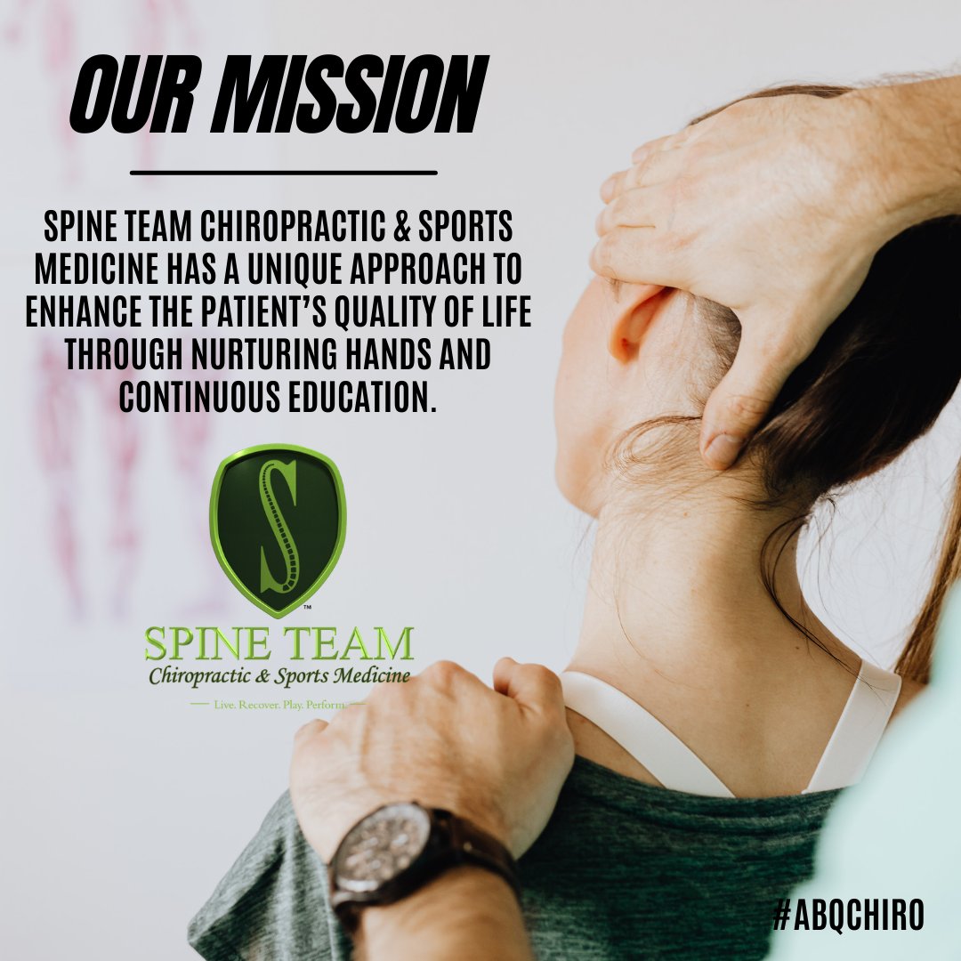 STCSportMed's tweet photo. Our Mission 💚 Spine Team Chiropractic &amp; Sports Medicine has a unique approach to enhance the patient’s quality of life through nurturing hands and continuous education.

#SpineTeamChiro #adjustment #chiropractor #abq #abqchiro #health https://t.co/WiNLdRqA48