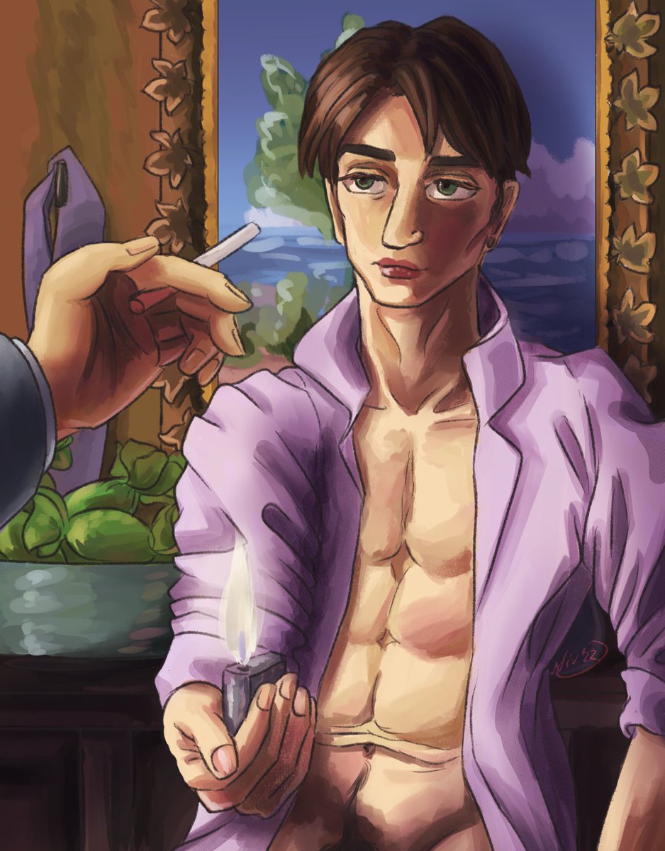 Nivbird's tweet photo. Last art of the year and #dvrp Secret Santa piece for @sleepyjuh of good boy Yasha! Based on The Boxer (1933) by Konstantin Somov, except with more company, as per Yasha's occupation ๐ณ https://t.co/qNcp1byzXJ