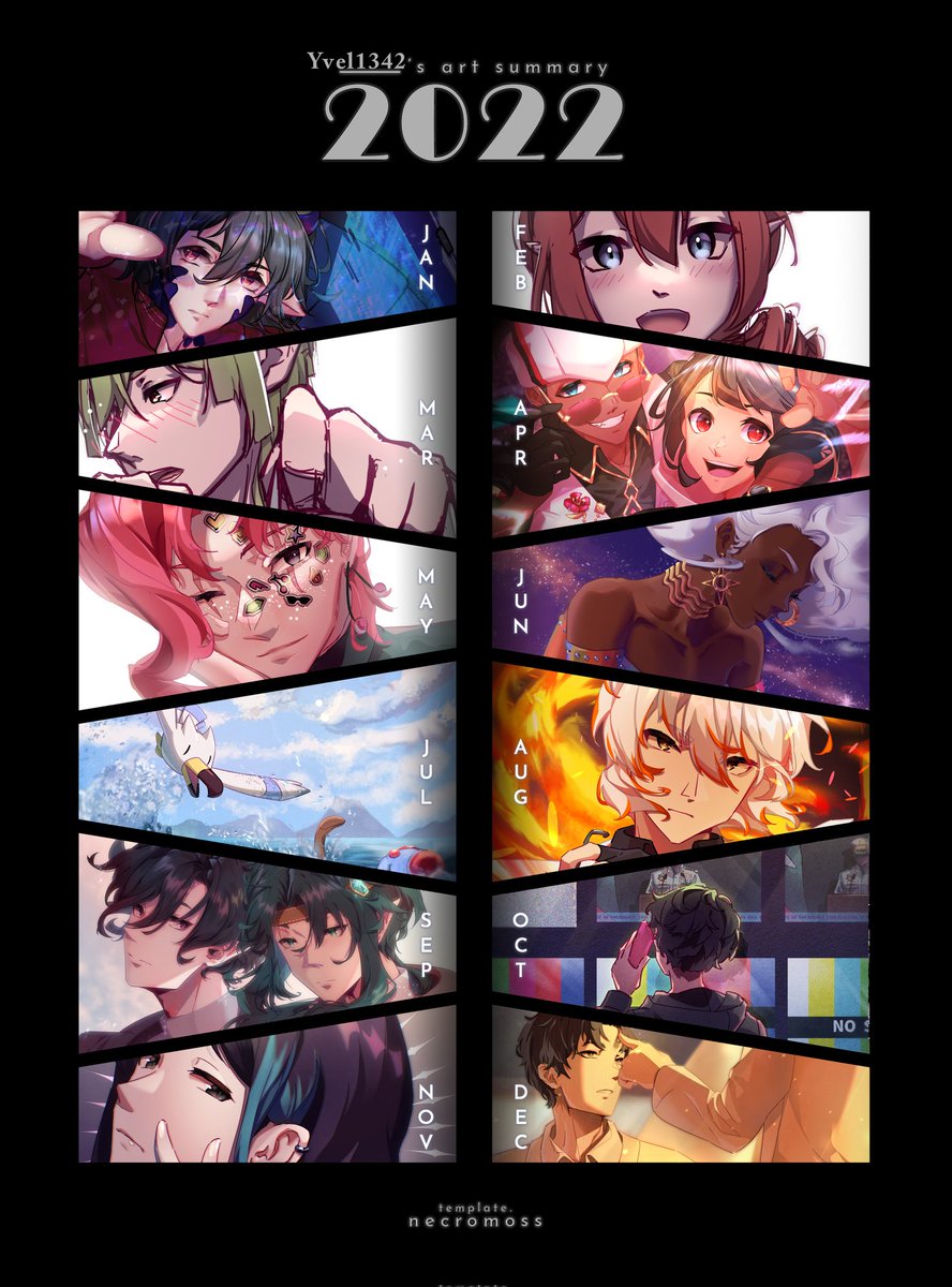 Wrapping up 2022, happy new year! 

Template by @/mossygator
#Artsummary2022