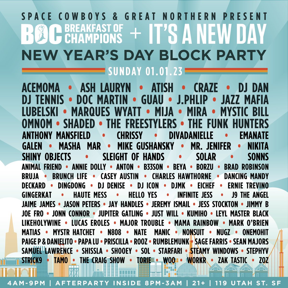Rooz Mohazzabi (@djrooz) on Twitter photo DJing at #BreakfastOfChampions #NewYearsDay block party 1-3pm at the <a href="/GreatNorthernSF/">The Great Northern</a> on the Hacienda Stage. Presale tickets are sold out but there will be tickets at the door. DJing at #BreakfastOfChampions #NewYearsDay block party 1-3pm at the <a href="/GreatNorthernSF/">The Great Northern</a> on the Hacienda Stage. Presale tickets are sold out but there will be tickets at the door.