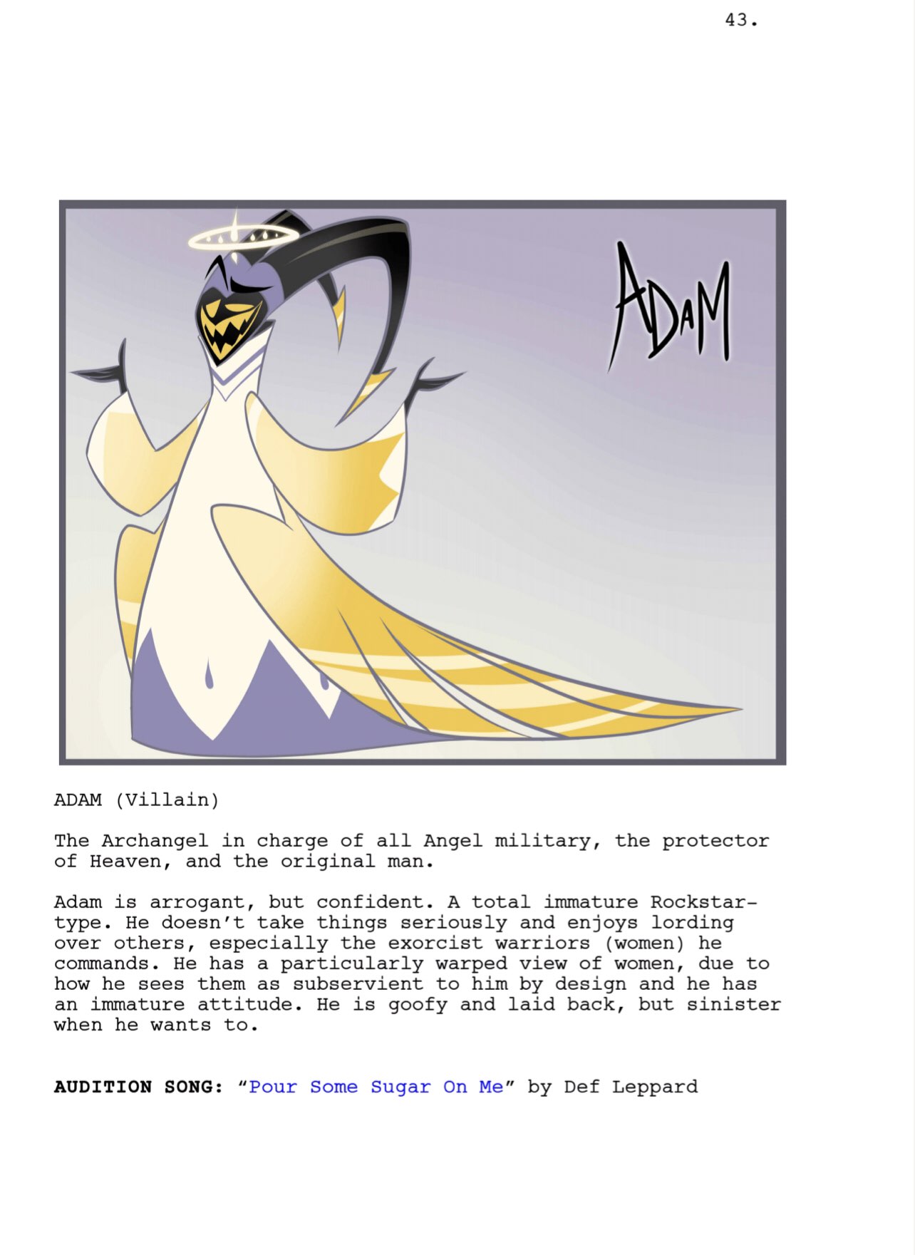ArtsySmart on X: Since Adam on #HazbinHotel is trending, here's his  audition bible and more info on him from the TV show as well as other  secret characters! Courtesy of me ArtsyGum