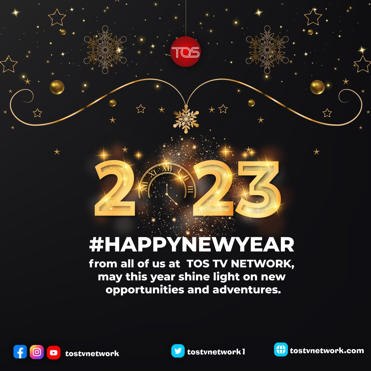 TOSTVNETWORK1's tweet photo. Happy New Year from all of us at TOS TV NETWORK, may this year shine light on new opportunities and adventures.
#newyear #2023 #Tostvnetwork https://t.co/n7ghiZz9Zl