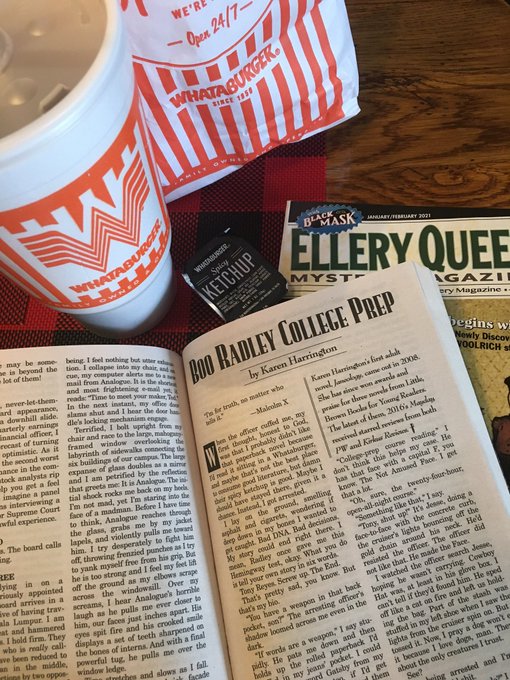 KA_Harrington's tweet photo. Rounding out the 2022 #writing year full of excitement for 2023. Published fewer short stories this year while completing a new #MGlit novel. Thrilled that 1 of my stories won the #EQMM Readers' Choice award this year and now in search of a film agent for this tale! @SMFSocy https://t.co/qWd8EkhZ8b