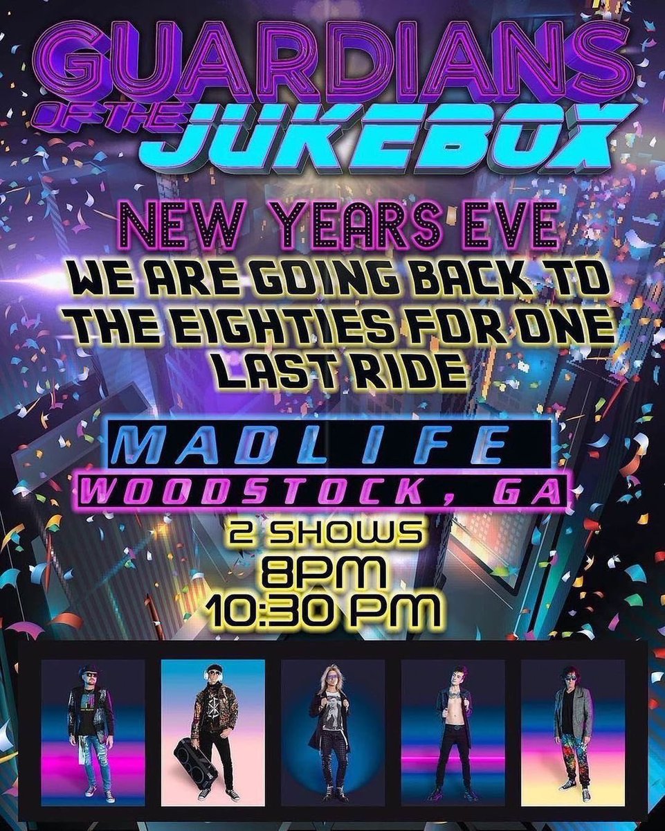 JukeboxGuardian's tweet photo. 2022 is going out with a BANG tonight @madlifestage!!! Ring in the new year with us!!! 🧨🧨🧨 #guardiansofthejukebox #nye2022 #80sparty #beoneofus https://t.co/iwZl57Y20U
