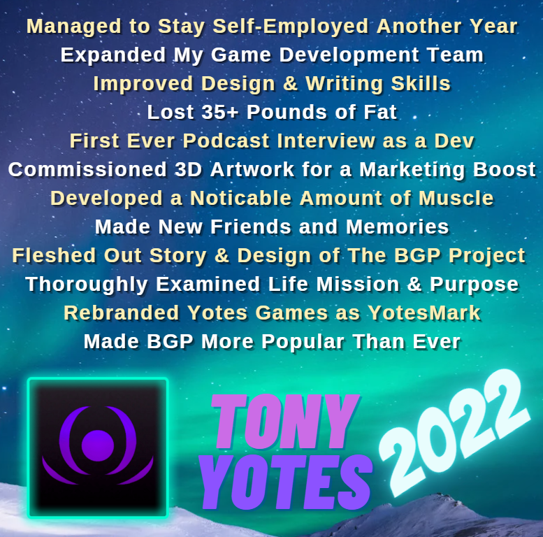 TonyYotes's tweet photo. Before diving into the #NewYear, took a moment to reflect on the Personal Development W's I'm thankful for. Turns out, there's several! (And even more that didn't fit!)
The momentum feels good, man. ☄️
#indiedev #contentcreator
#OldYearsResolution #HappyNewYear2023 https://t.co/blRUKnPnWp