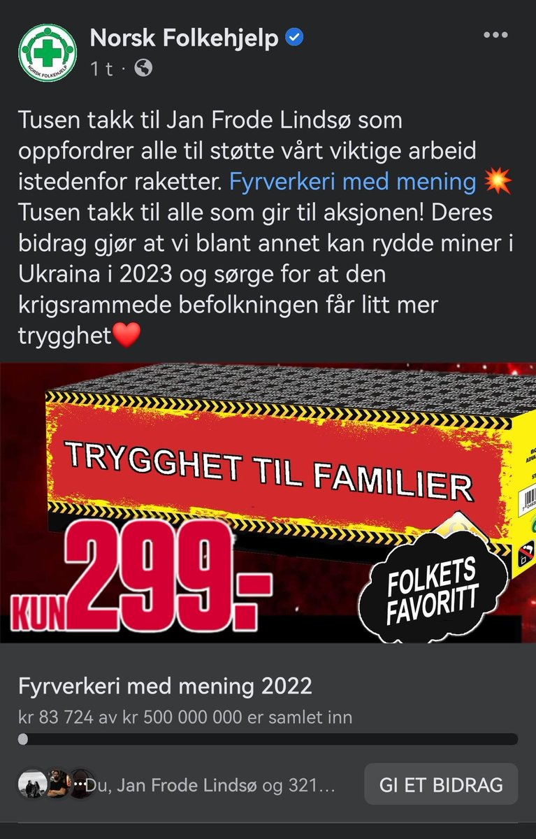 Mitt favorittfyrverkeri er det symbolske som blant annet bidrar til at @norskfolkehjelp kan å trene minehunder. Over 80 000 kr er foreløpig samlet inn i årets aksjon! Del gjerne 🥰 facebook.com/donate/1378422…