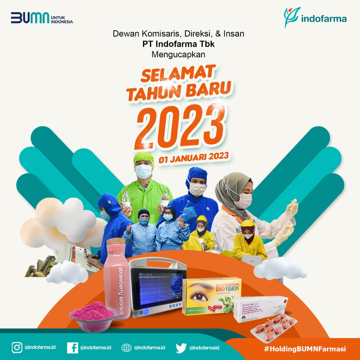 Selamat Tahun Baru 2023 bagi seluruh Insan Indofarma Group 

Semoga komitmen terus berjalan selaras dengan semangat yang tetap membara, dan do'a selalu menjadi yang utama

#IndofarmaGroup
#Indofarma
#IndofarmaGlobalMedika
#Farmalab
#HoldingBUMNFarmasi