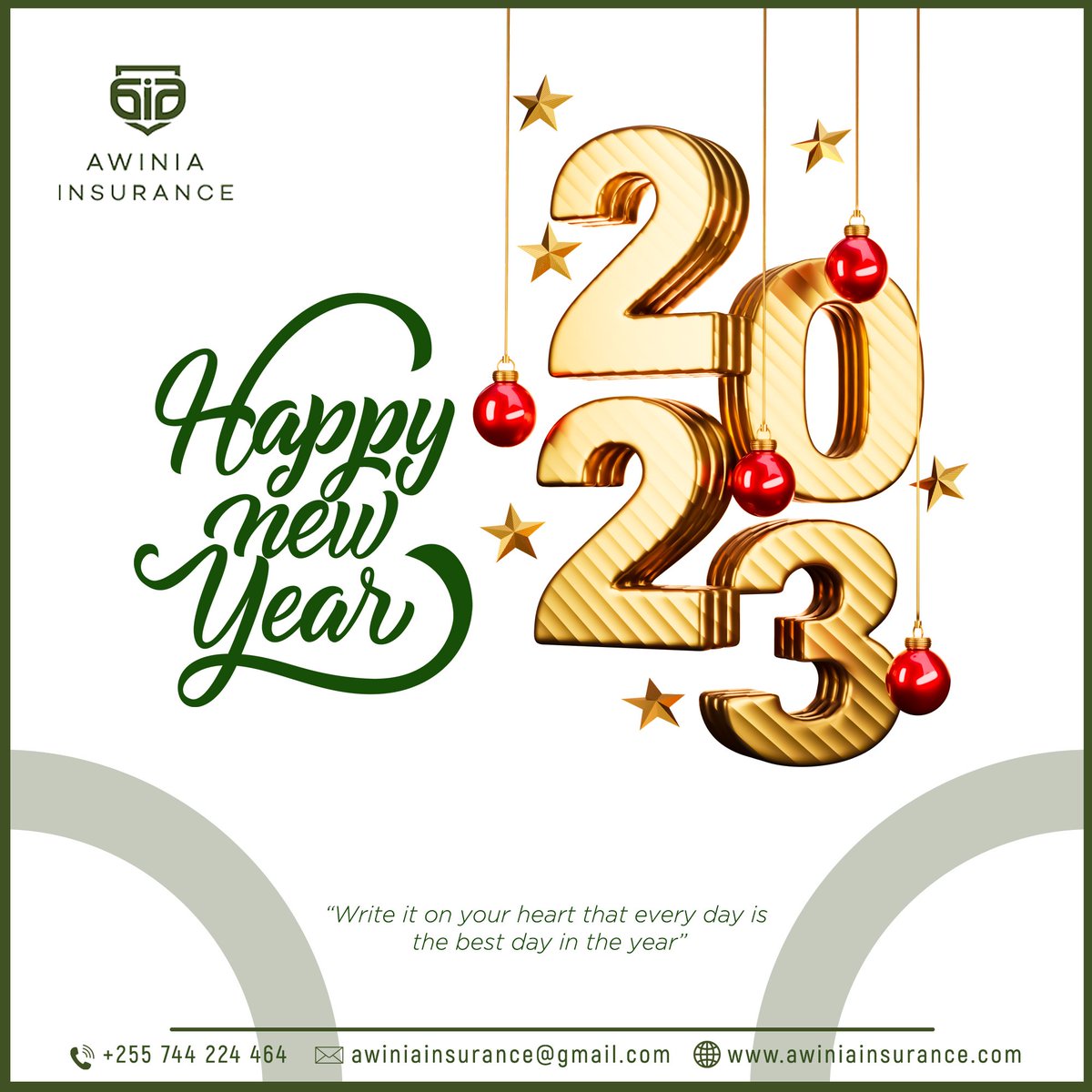 AwiniaInsurance's tweet photo. Tunapenda kuwatakia Watanzania wote Kheri ya Mwaka Mpya 2023.

Huu Mwaka ukawe wa Baraka kwa kila mmoja wetu.

Awinia Insurance, We give you a reason to smile 😊 https://t.co/4AeercabCZ