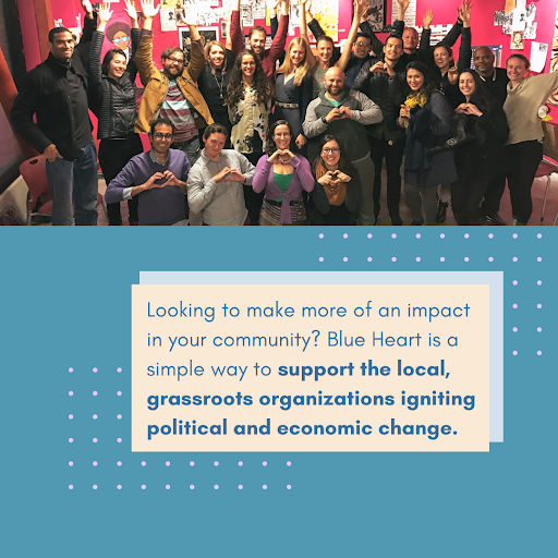 Blue Heart funds grassroots organizations building political power of low-income communities. We help people meaningfully engage with social issues through visionary art and stories from frontline movement-builders.⁠ #Philanthropy #MutualAid blueheartaction.org