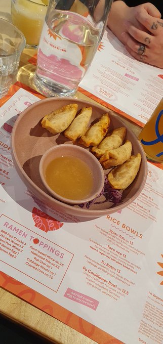 Eating well to finish the year. Fried chicken gyoza with gravy dip, spicy tofu rice bowl, and some kick ass ramen. With icecream sandos for desert! 