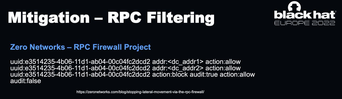 TalBeerySec's tweet image. A nice shoutout to @ZeroNetworks&apos; RPC Filtering solution in @DrAzureAD + @Cyb3rWard0g&apos;s @BlackHatEvents  #BHEU on #ADFS security
github.com/OTRF/BHEU22-AD…