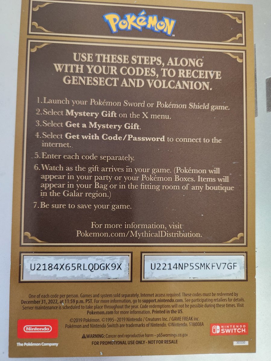 HaydenMeans's tweet photo. Codes to download #volcanion and #genesect. They expire today. https://t.co/Y7eaIz7aZ9