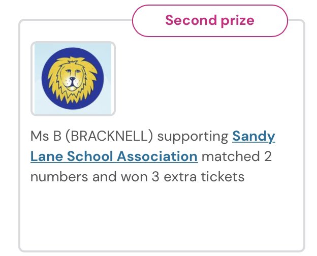 Two winners on the lottery tonight. Support the school and buy your tickets. bracknellforestlottery.co.uk/support/sandy-…