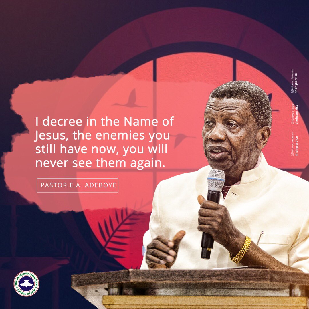 TheHGService's tweet photo. I decree in the Name of Jesus, the enemies you still have now, you will never see them again.

- Pastor Adeboye 

#RCCGCrossoverService
#CrossOverService https://t.co/pqDTdEmqrl