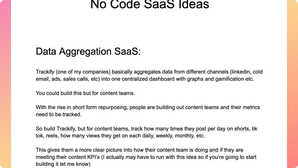 alexheiden's tweet photo. I put together a google doc of some no code SaaS ideas I've had

different ideas for a few different niches

if you want access to the doc just RT &amp; comment "nocode"

(must be following to receive DM) https://t.co/7HKA0olBKL