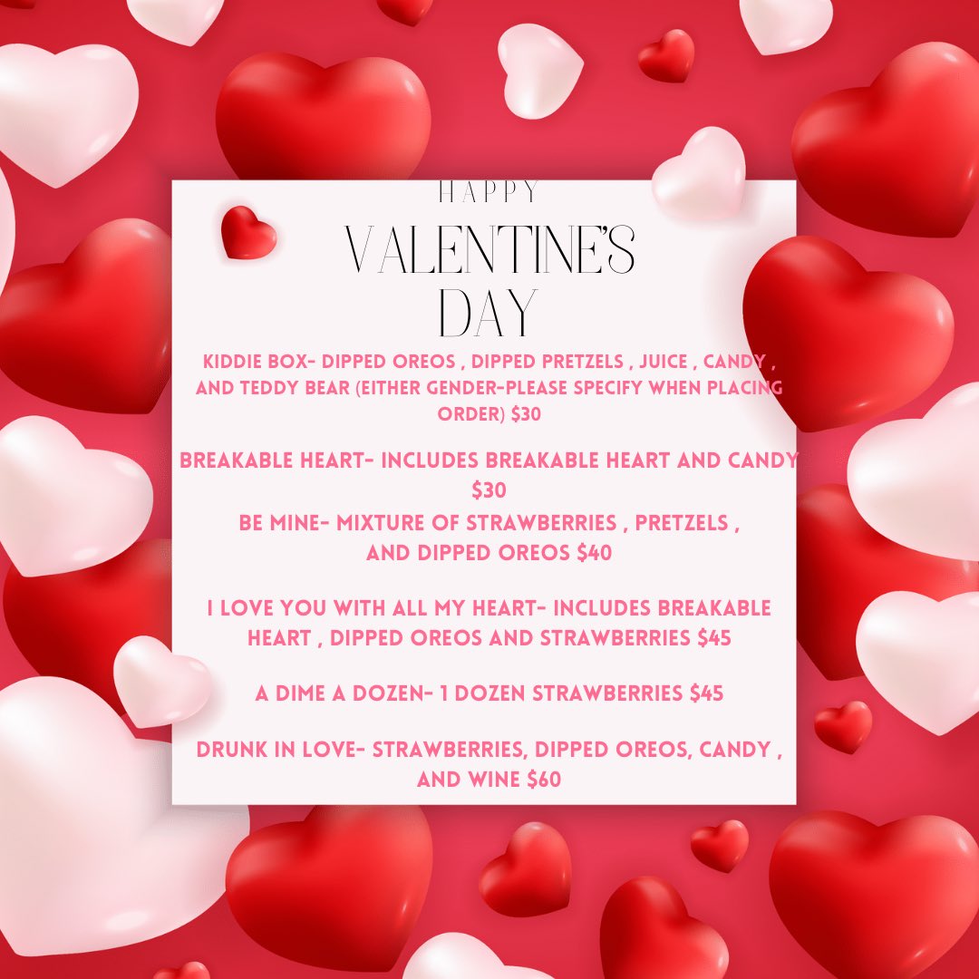 DerriyaSankey's tweet photo. For Valentine’s Day I have decided to do a Valentine’s Day special with Valentine’s Day themed Treat Boxes . This will last until February 13th. These items will be made to order and available for anyone in the Montgomery area . #myasu #myaum #bamastate https://t.co/Dk7cpqwPcQ