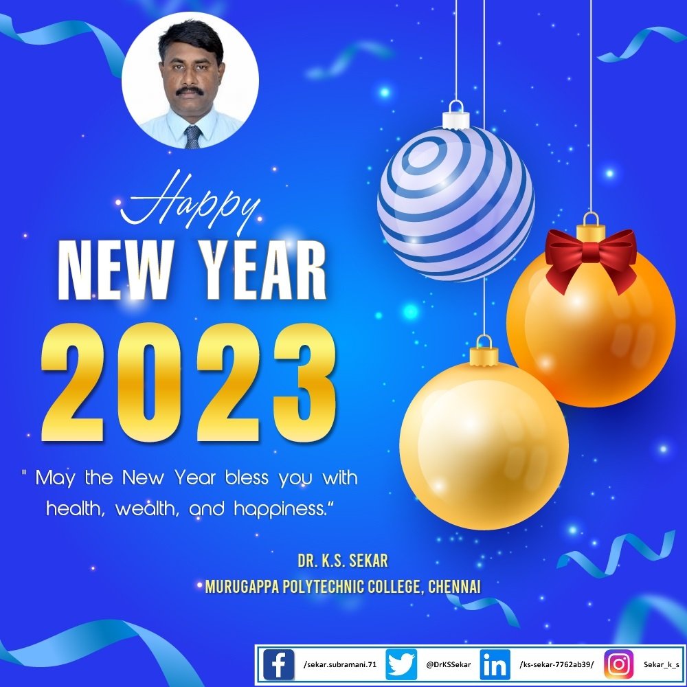 DrKSSekar's tweet photo. Dear Friends,
Wishing you and your family a Happy New Year! 🎂✨ https://t.co/Wucf0wFEjF