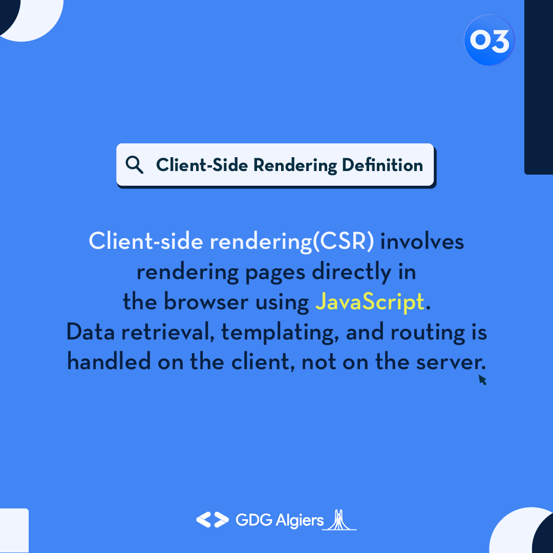 GDG_Algiers's tweet photo. For the first subject of the #webitup series, our team chose to explain the client and server-side rendering🧑💻through this tweet that will answer your curiosities ✨
Keep looking forward to our upcoming content 👀
#GDG #GDGAlgiers #webdevelopment #webdev https://t.co/w7RV0MQ2S6