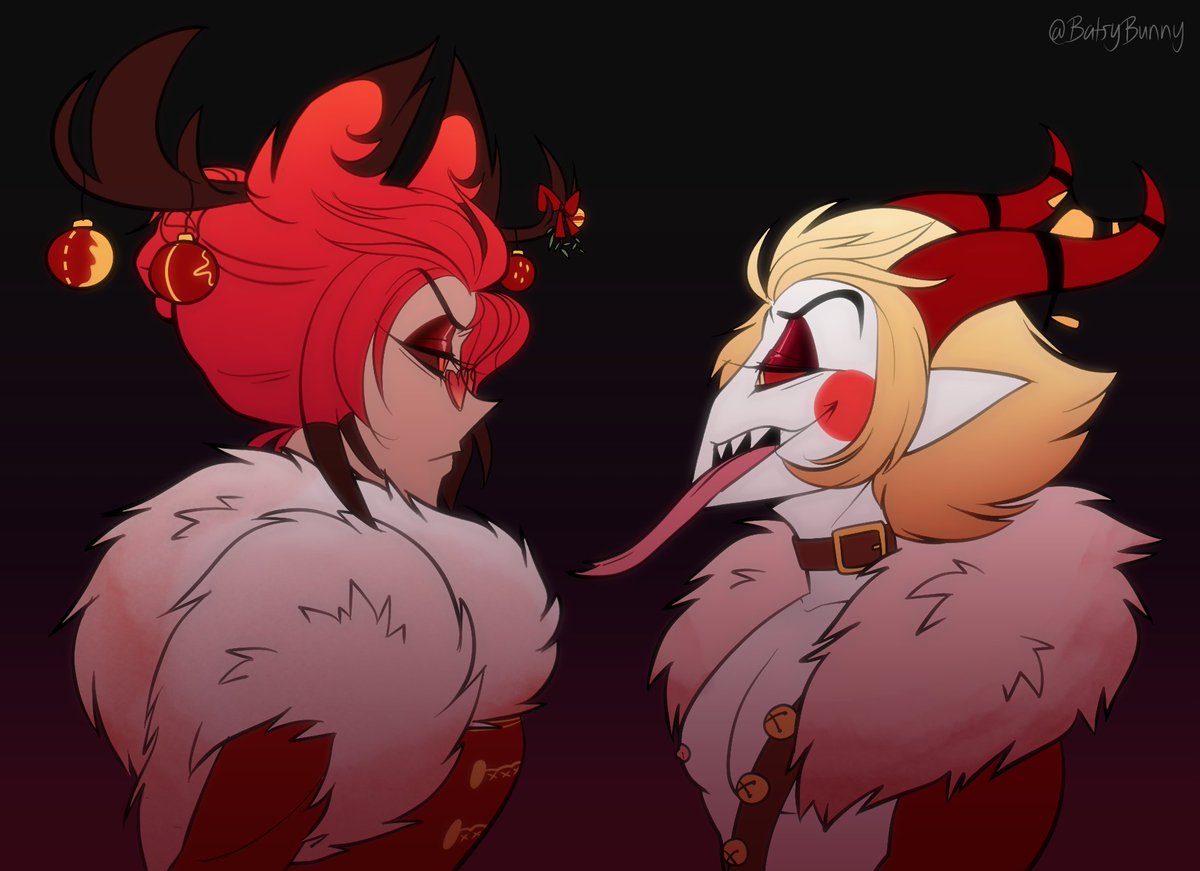 BatsyBunny's tweet photo. Last piece of the year! @StaticAppleSin's Xmas Pimp Alastor and Krampus Luci commissioned by @LilithLucina as a gift! I've been working very hard to improve so I can't wait to see what I'll be able to make in 2023 🥳 #hazbinhotel #radioapple #hazbinhotelfanart https://t.co/rDhjiSIZsT