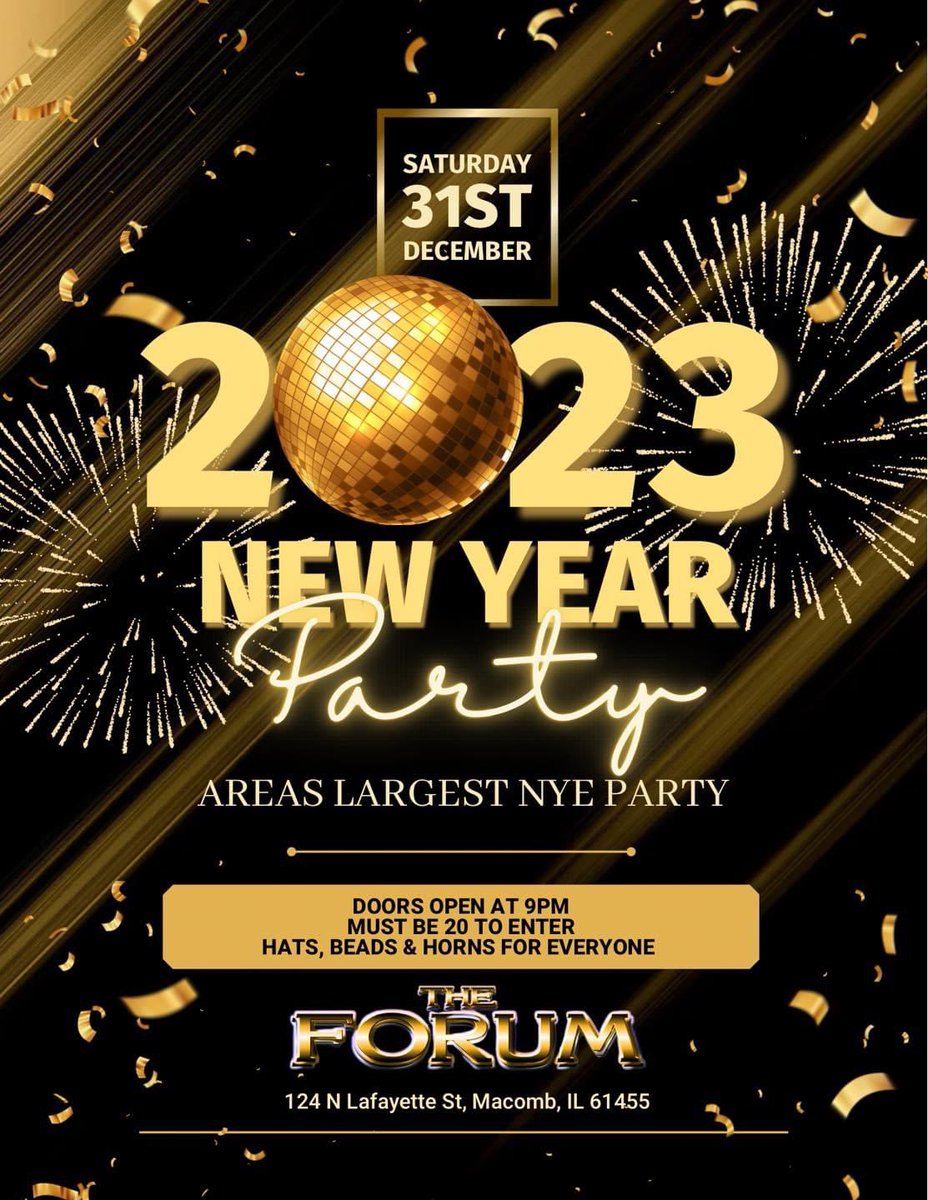 TheForumTwoDogs's tweet photo. Tonight!!! Doors open at 9 p.m.! Come ring in the new year with us. We’ve got drink specials and free NYE gear! Coat check will be available as well. 🥳🥳🍻🍻 https://t.co/lAT3kfTsRG