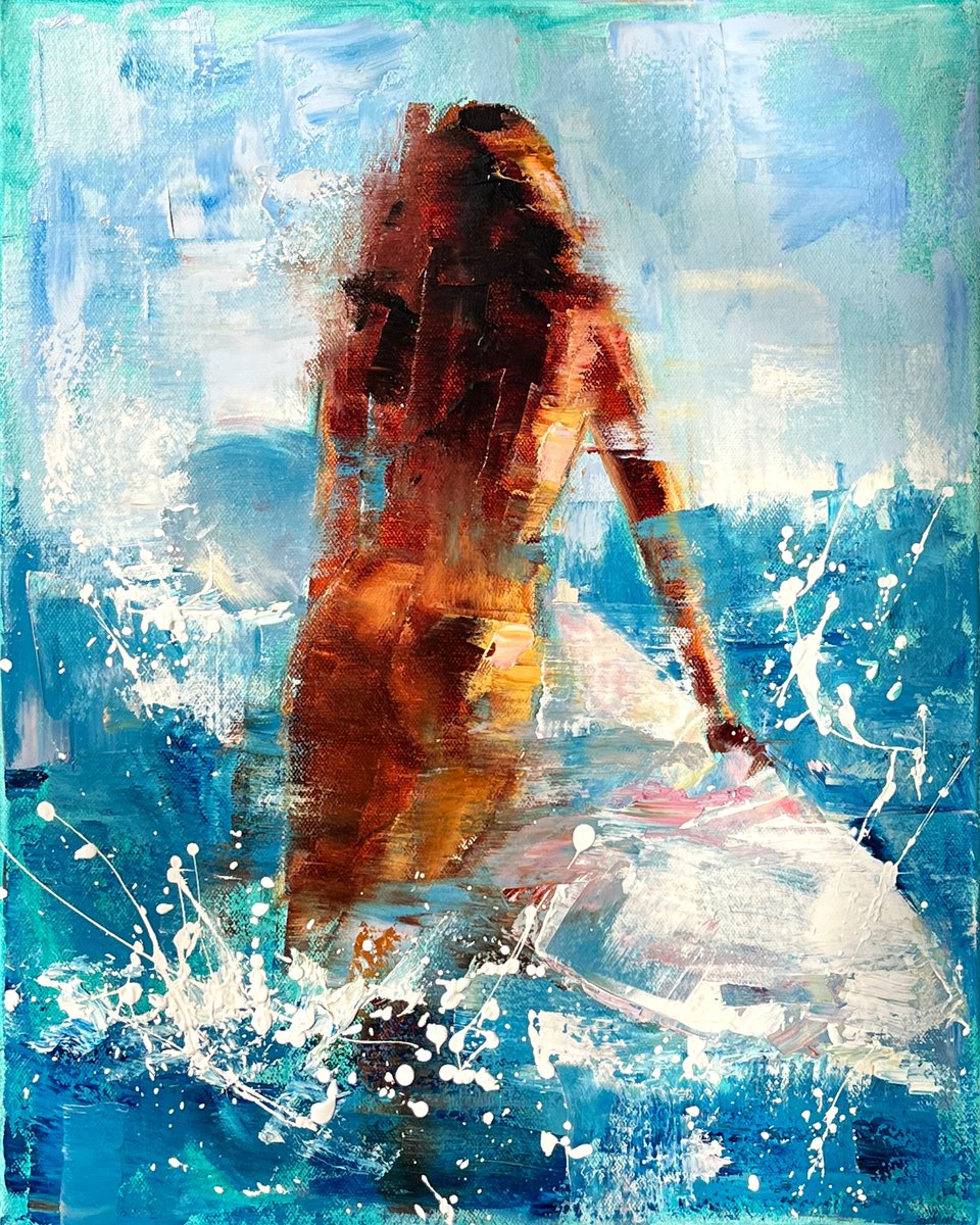 Her home is the ocean, and sea water flows in her veins... The sun plays its glare on her tanned skin...
HER Life on a wave!
40х50
oil on canvas
0.3 eth 
link👇