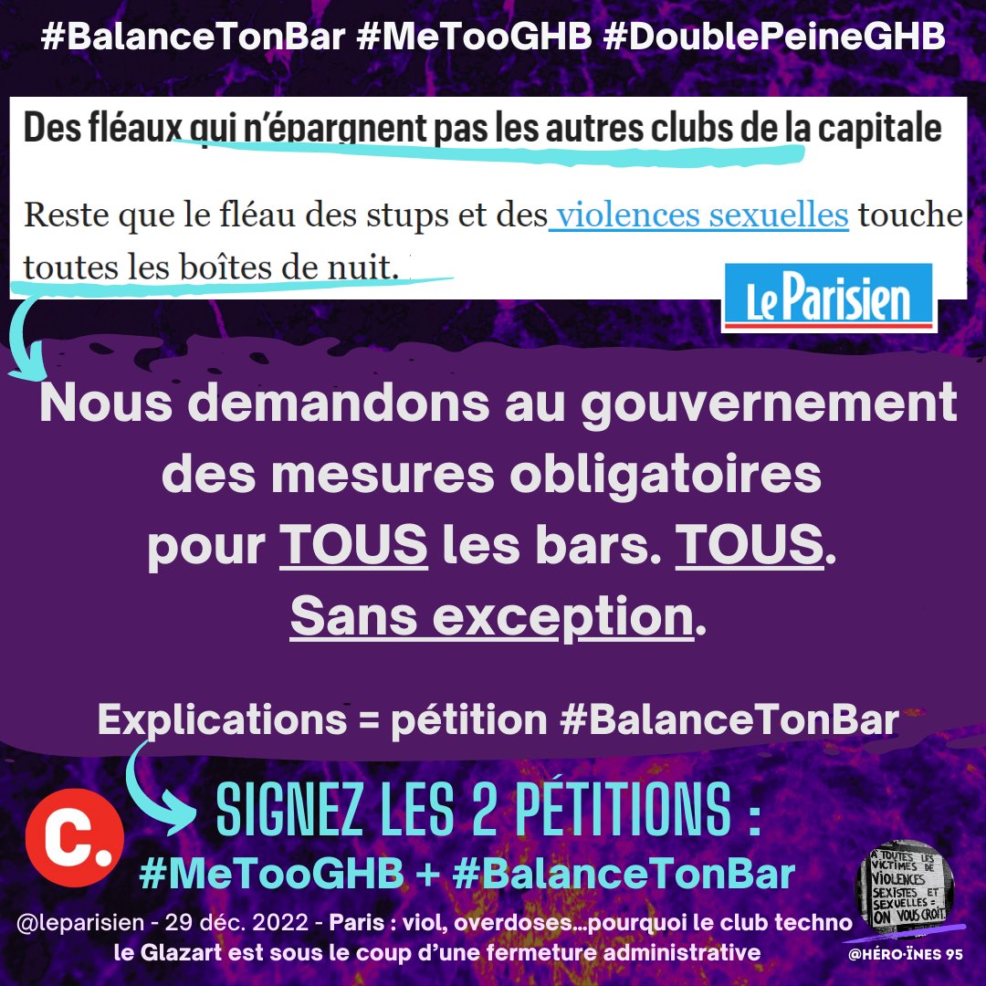 Heroines95's tweet photo. #Alerte Nous demandons des mesures obligatoires pour TOUS les bars. #NoLabel #NoSafeBar
⚠️ Ce qui s'est passé au #Glazart, les commentaires publics, et son référencement sur le site officiel de #Paris sont exactement ce que nous redoutions.
⚠️ 📝https://t.co/JzwCLUN0FB
🧵 https://t.co/cdyU08zZwD