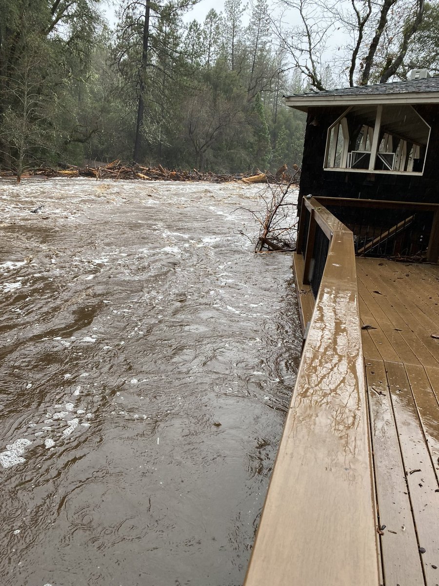 rcfong3's tweet photo. @CountyElDorado @kcranews Sweeney Bridge on N. Fork of Cosumnes River.  This is exactly what happened in 1997!  Sweeney Rd and Happy Valley Rd impassible for emergency access or evacuation of residents.  Equipment needed to clear areas around edges of bridge to allow water a pathway out! https://t.co/xj5CL2zmyD